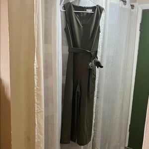 Calvin Klein Olive Green V-Neck Jumpsuit